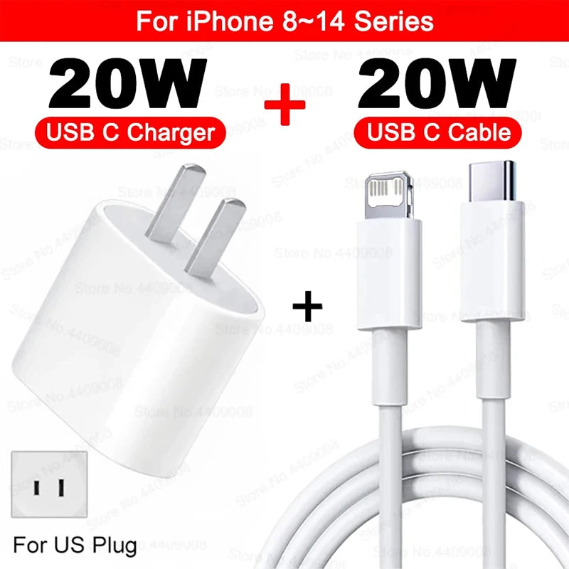 PD 20W Fast Charger For iPhone 16 15 11 12 13 14 Pro Max Plus Fast Charging Cable For Apple iPhone Charger Plug Phone Accessory