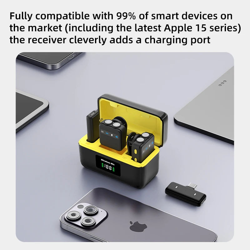 Wireless Stereo Lavalier Microphone Mini Mic with Charging Case Noise Reduction for iPhone Android Live Streaming And Recording